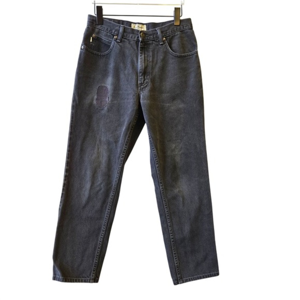 LL Bean Classic Fit Jeans Women's 28 Black Faded Denim Patch Vintage